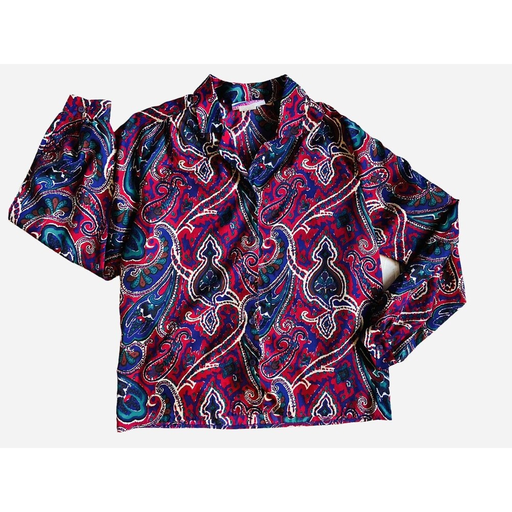 Vintage 80s Womens Paisley Blouse Size‎ M Jewel Tone Artsy Boho Retro Eclectic